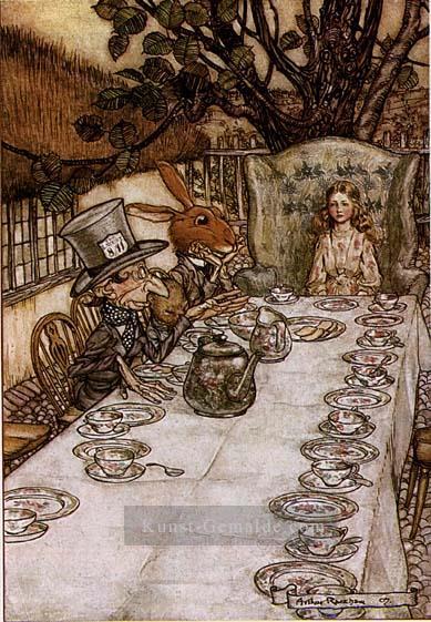 Alice im Wunderland A Mad Tea Party Illustrator Arthur Rackham Ölgemälde